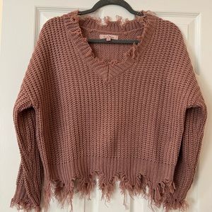 Love Tree Oversized Ripped Fringed Sweater.